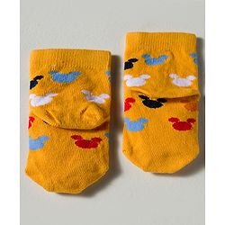 Cute Walk by Babyhug Disney Knit Ankle Length Antibacterial Socks with Mickey Mouse Graphic Pack of 3 - Red Yellow & White