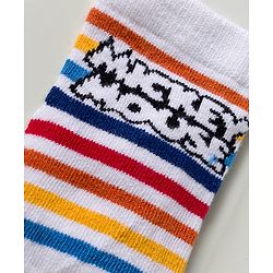 Cute Walk by Babyhug Disney Knit Ankle Length Antibacterial Socks with Mickey Mouse Graphic Pack of 3 - Red Yellow & White