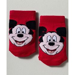 Cute Walk by Babyhug Disney Knit Ankle Length Antibacterial Socks with Mickey Mouse Graphic Pack of 3 - Red Yellow & White