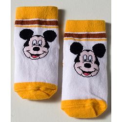 Cute Walk by Babyhug Disney Knit Ankle Length Antibacterial Socks with Mickey Mouse Graphic Pack of 3 - Blue Yellow & White