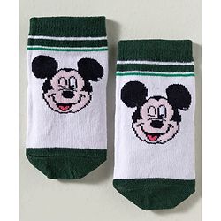 Cute Walk by Babyhug Disney Knit Ankle Length Antibacterial Socks with Mickey Mouse Graphic Pack of 3 - Blue Yellow & White