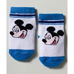 Cute Walk by Babyhug Disney Knit Ankle Length Antibacterial Socks with Mickey Mouse Graphic Pack of 3 - Blue Yellow & White