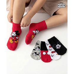 Cute Walk by Babyhug Disney Knit Ankle Length Antibacterial Socks with Mickey Mouse Graphic Pack of 5 - Red Black & White