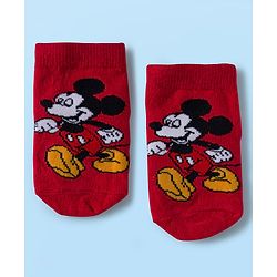 Cute Walk by Babyhug Disney Knit Ankle Length Antibacterial Socks with Mickey Mouse Graphic Pack of 5 - Red Black & White