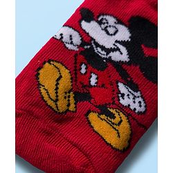 Cute Walk by Babyhug Disney Knit Ankle Length Antibacterial Socks with Mickey Mouse Graphic Pack of 5 - Red Black & White