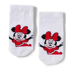 Cute Walk by Babyhug Disney Knit Ankle Length Antibacterial Socks with Minnie Mouse Graphic Pack of 3 - Pink Plum & White