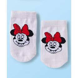 Cute Walk by Babyhug Disney Knit Ankle Length Antibacterial Socks with Minnie Mouse Graphic Pack of 5 - Red White & Navy Blue