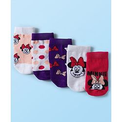 Cute Walk by Babyhug Disney Knit Ankle Length Antibacterial Socks with Minnie Mouse Graphic Pack of 5 - Red White & Navy Blue