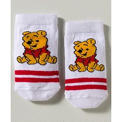 Cute Walk by Babyhug Disney Knit Ankle Length Antibacterial Socks with Winnie the Pooh Graphic Pack of 3 - White Yellow & Grey