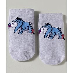 Cute Walk by Babyhug Disney Knit Ankle Length Antibacterial Socks with Winnie the Pooh Graphic Pack of 3 - White Yellow & Grey
