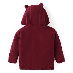 Babyhug Knit Full Sleeves Hooded Front Open Sweater with Cable Knit Design & Ear Applique - Maroon