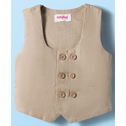 Babyhug Cotton Woven Half Sleeves Shirt & Shorts Set with Waistcoat & Leave Print - Tan & Beige