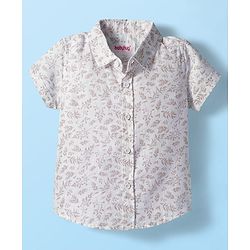 Babyhug Cotton Woven Half Sleeves Shirt & Shorts Set with Waistcoat & Leave Print - Tan & Beige