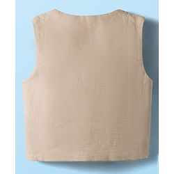 Babyhug Cotton Woven Half Sleeves Shirt & Shorts Set with Waistcoat & Leave Print - Tan & Beige