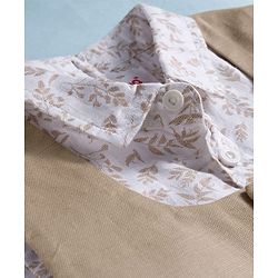 Babyhug Cotton Woven Half Sleeves Shirt & Shorts Set with Waistcoat & Leave Print - Tan & Beige
