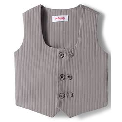 Babyhug Cotton Woven Half Sleeves Solid Color Shirt & Shorts Set with Waistcoat & Bow - Grey & Pink