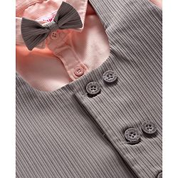 Babyhug Cotton Woven Half Sleeves Solid Color Shirt & Shorts Set with Waistcoat & Bow - Grey & Pink