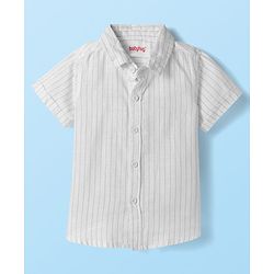 Babyhug Cotton Woven Half Sleeves Striped Shirt & Shorts Set with Jacket & Bow - Beige & Light Green