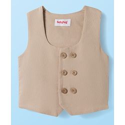 Babyhug Cotton Woven Half Sleeves Striped Shirt & Shorts Set with Jacket & Bow - Beige & Light Green