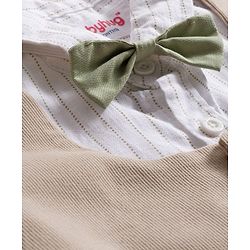 Babyhug Cotton Woven Half Sleeves Striped Shirt & Shorts Set with Jacket & Bow - Beige & Light Green