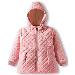 Babyhug Woven Full Sleeves Solid Color Hooded Quilted Jacket - Pink