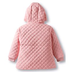 Babyhug Woven Full Sleeves Solid Color Hooded Quilted Jacket - Pink