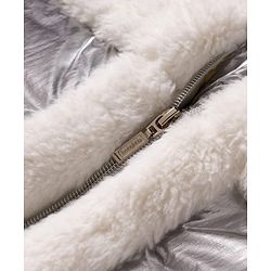 Babyhug Knit Full Sleeves Solid Hooded Padded Jacket With Fur Detailing - Silver