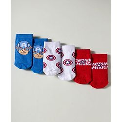Cute Walk by Babyhug Marvel Knit Ankle Length Socks With Captain America Graphics Pack Of 3 - White Red & Blue