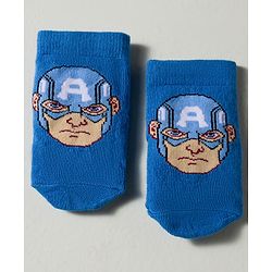 Cute Walk by Babyhug Marvel Knit Ankle Length Socks With Captain America Graphics Pack Of 3 - White Red & Blue