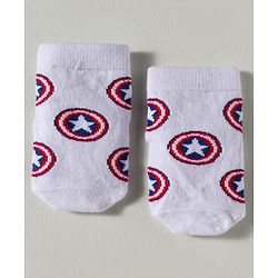 Cute Walk by Babyhug Marvel Knit Ankle Length Socks With Captain America Graphics Pack Of 3 - White Red & Blue
