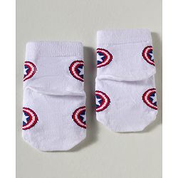Cute Walk by Babyhug Marvel Knit Ankle Length Socks With Captain America Graphics Pack Of 3 - White Red & Blue