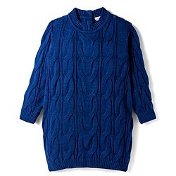 Babyhug Knit Full Sleeves Pullover Woollen Dress with Cable Knit Design - Navy Blue