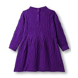 Babyhug Knit Full Sleeves Woolen Dress With Cable Knit Design & Bow Applique - Purple