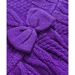 Babyhug Knit Full Sleeves Woolen Dress With Cable Knit Design & Bow Applique - Purple