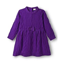 Babyhug Knit Full Sleeves Woolen Dress With Cable Knit Design & Bow Applique - Purple