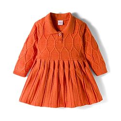 Babyhug Knit Full Sleeves Woollen Dress with Cable Knit Design - Orange