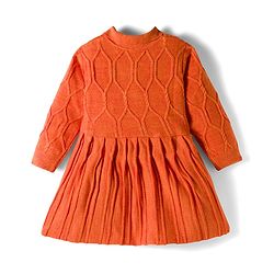 Babyhug Knit Full Sleeves Woollen Dress with Cable Knit Design - Orange