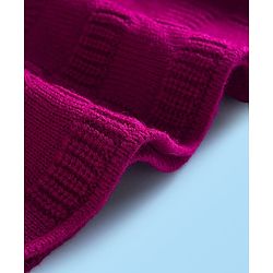 Babyhug Knit Full Sleeves Woollen Dress with Cable Knit Design - Wine & White