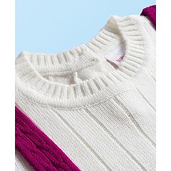 Babyhug Knit Full Sleeves Woollen Dress with Cable Knit Design - Wine & White