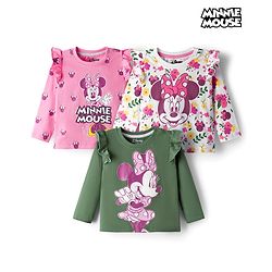 Babyhug Disney Single Jersey Knit Full Sleeves T-Shirts with Minnie Mouse Graphic & Frill Detailing Pack of 3 - Multicolor