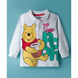 Babyhug Disney Single Jersey Knit Full Sleeves Polo T-Shirt with Winnie the Pooh Graphic - White