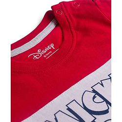 Babyhug Disney Single Jersey Knit Full Sleeves Cut & Sew T-Shirt & Lounge Pant Set with Mickey Mouse Graphic & Tape Detailing - Red