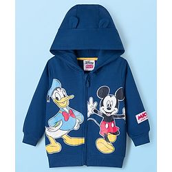 Babyhug Disney Single Jersey Knit Full Sleeves Hooded SweatJacket & Lounge Pant Set with T-Shirt & Mickey Mouse Graphic Pocket Detailing - Multicolor