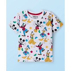 Babyhug Disney Single Jersey Knit Full Sleeves Hooded SweatJacket & Lounge Pant Set with T-Shirt & Mickey Mouse Graphic Pocket Detailing - Multicolor