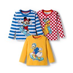 Babyhug Disney Single Jersey Knit Full Sleeves T-Shirts with Mickey & Friends Graphic Pack of 3 - Yellow Blue & Red