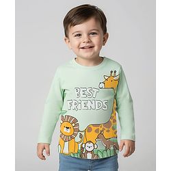 Babyhug 100% Cotton Knit Full Sleeves T-Shirt with Jungle Theme Print - Light Green