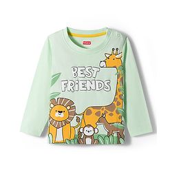 Babyhug 100% Cotton Knit Full Sleeves T-Shirt with Jungle Theme Print - Light Green