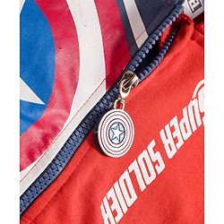 Babyhug Marvel Terry Knit Drop Shoulder Full Sleeves Cut & Sew Hooded Sweatjacket With Front & Back Avengers Foil Print & Kangaroo Pockets - Red & Blue