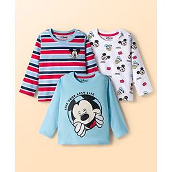 Babyhug Disney Single Jersey Knit Full Sleeves T-Shirts with Mickey Mouse Graphics & Stripes Pack of 3 - Multicolor