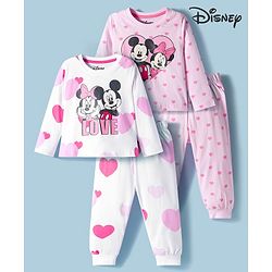 Babyhug Disney Single Jersey Knit Full Sleeves Night Suit with Minnie Graphic Pack of 2 - Pink & White